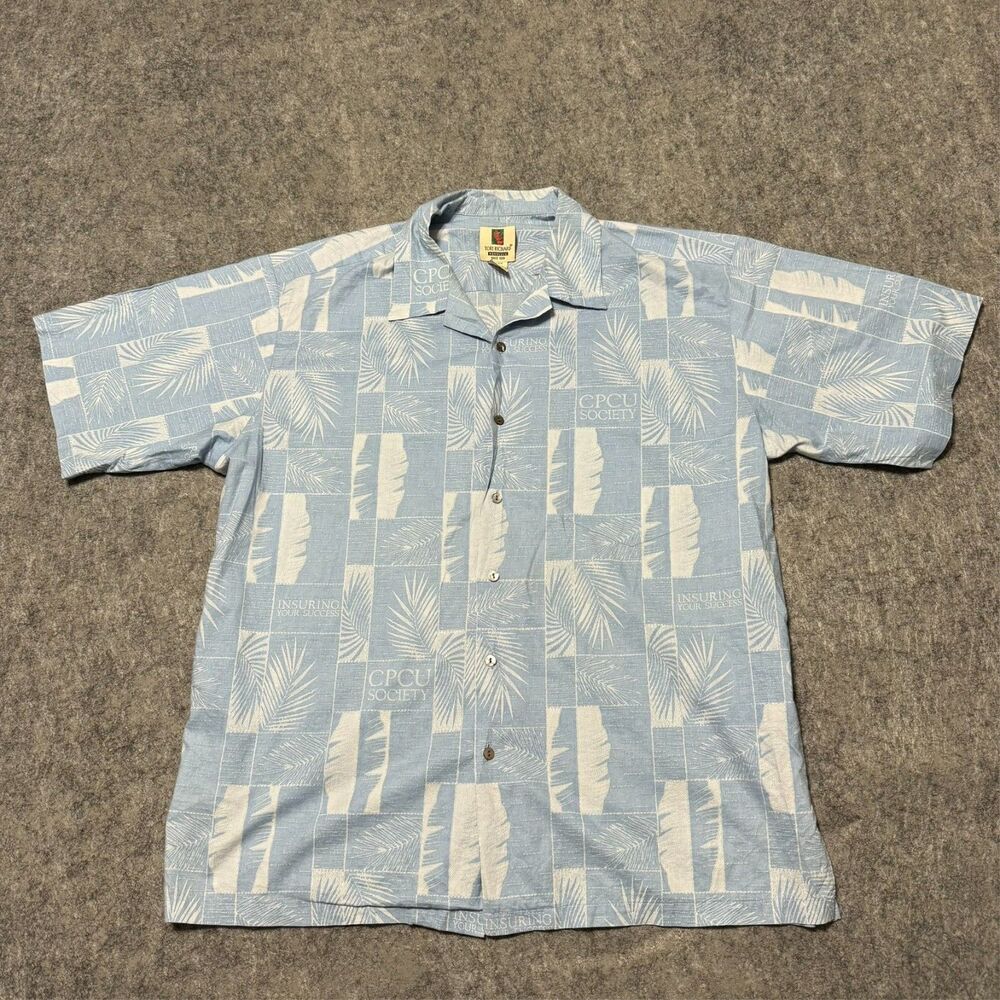 Vintage Tori Richard Shirt Mens XL Cotton Lawn Hawaiian Blue Monstera Leaf USA